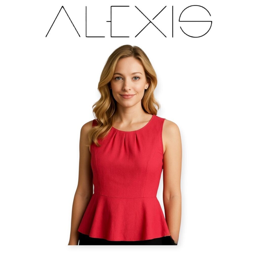 Alexis Cherry Red Sleeveless Peplum Top Size S Rayon Nylon Blend Office Casual